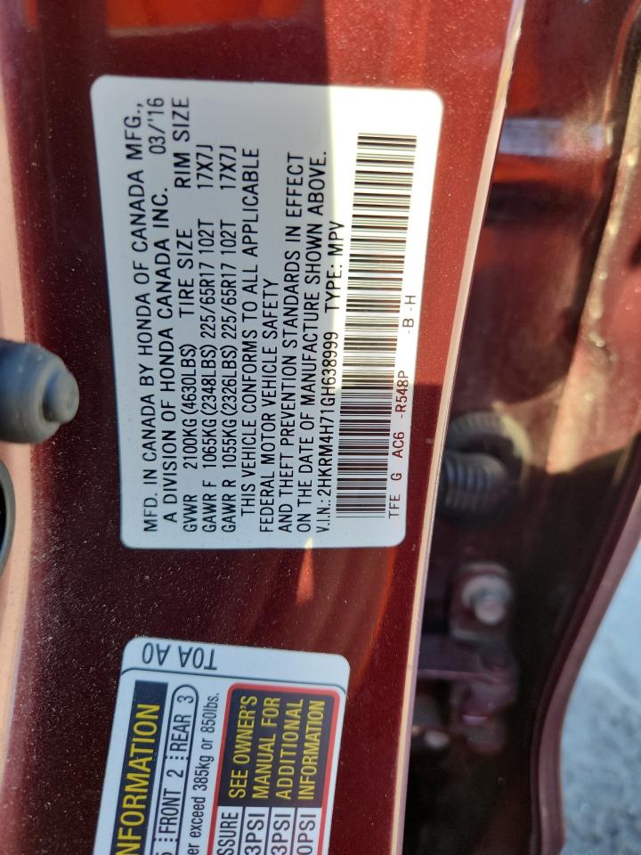 2016 Honda Cr-V Exl VIN: 2HKRM4H71GH638999 Lot: 91794785