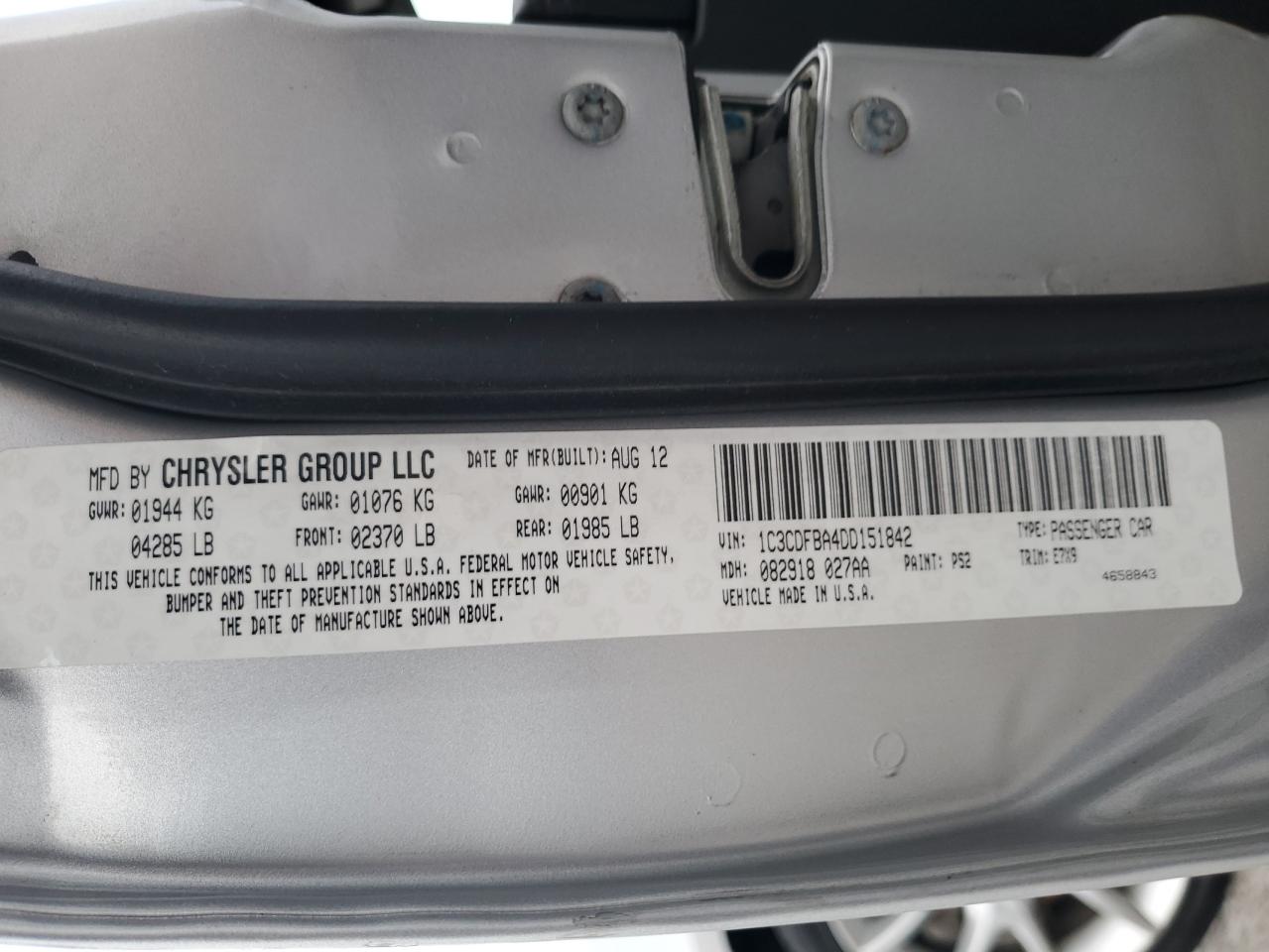 2013 Dodge Dart Sxt VIN: 1C3CDFBA4DD151842 Lot: 93340805