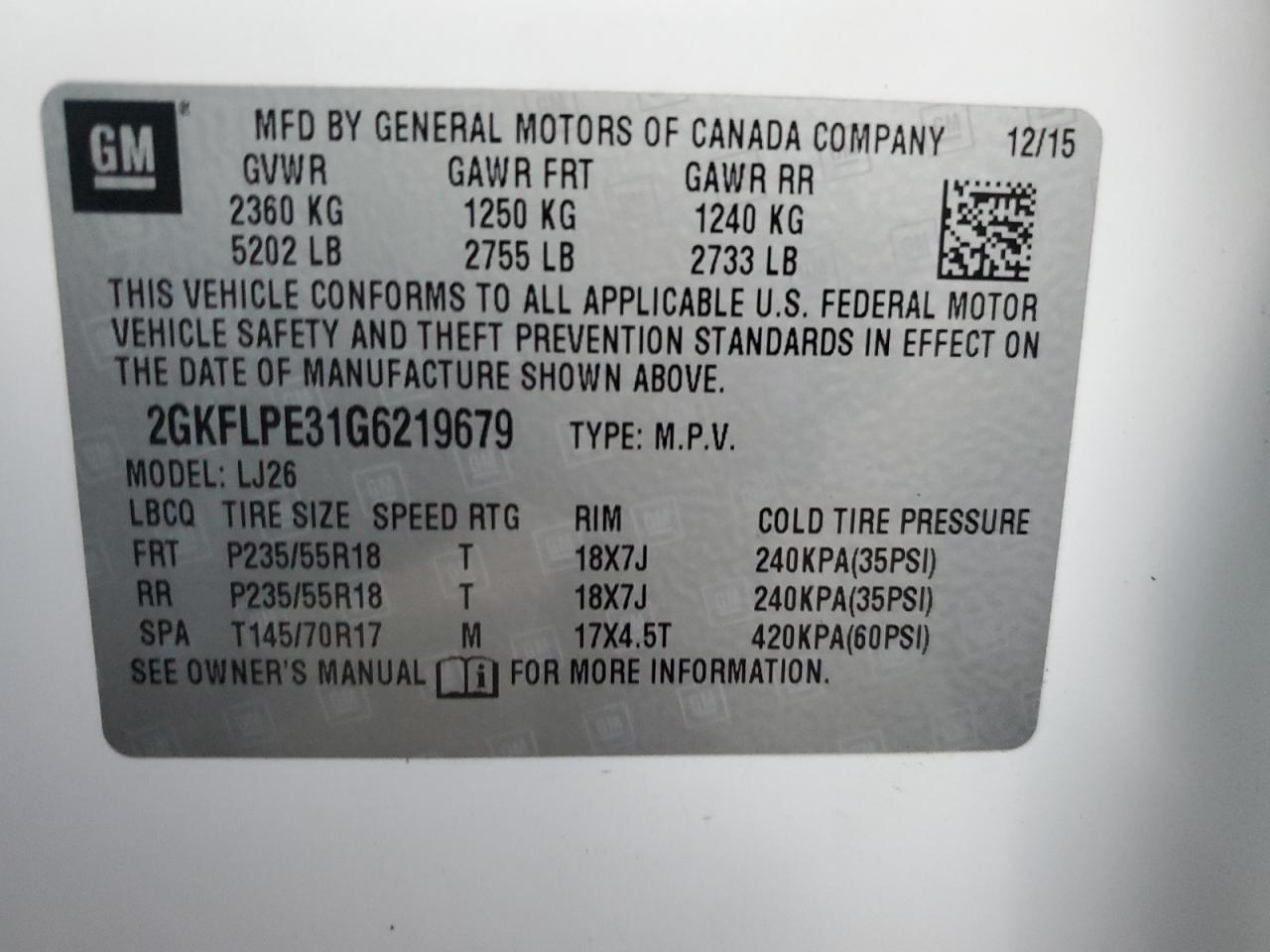 2016 GMC Terrain Slt VIN: 2GKFLPE31G6219679 Lot: 92844045