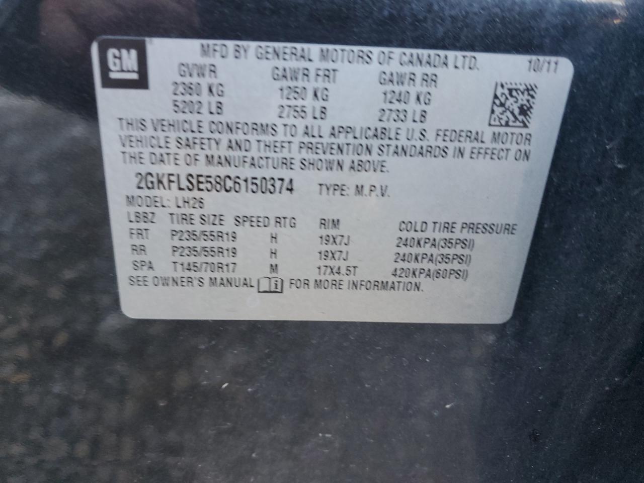 2012 GMC Terrain Sle VIN: 2GKFLSE58C6150374 Lot: 82757065