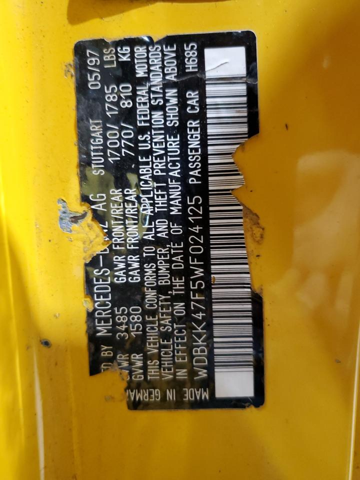 1998 Mercedes-Benz Slk 230 Kompressor VIN: WDBKK47F5WF024125 Lot: 92211255