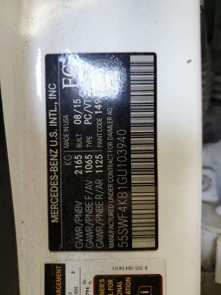 2016 Mercedes-Benz C 300 4Matic VIN: 55SWF4KB1GU103940 Lot: 91673895