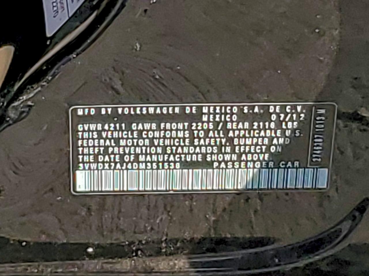 2013 Volkswagen Jetta Se VIN: 3VWDX7AJ4DM351538 Lot: 94088035