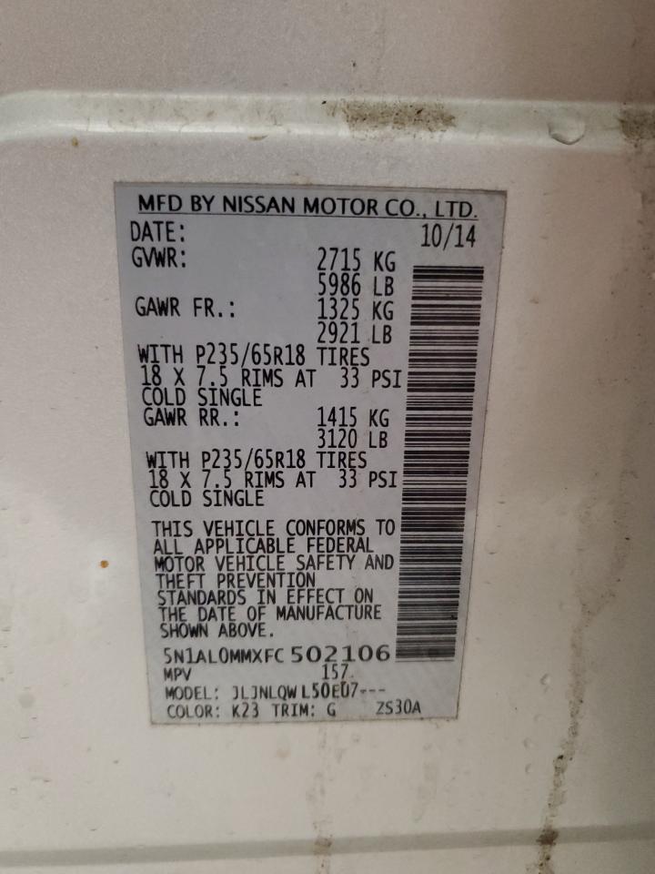 2015 Infiniti Qx60 VIN: 5N1AL0MMXFC502106 Lot: 93930785