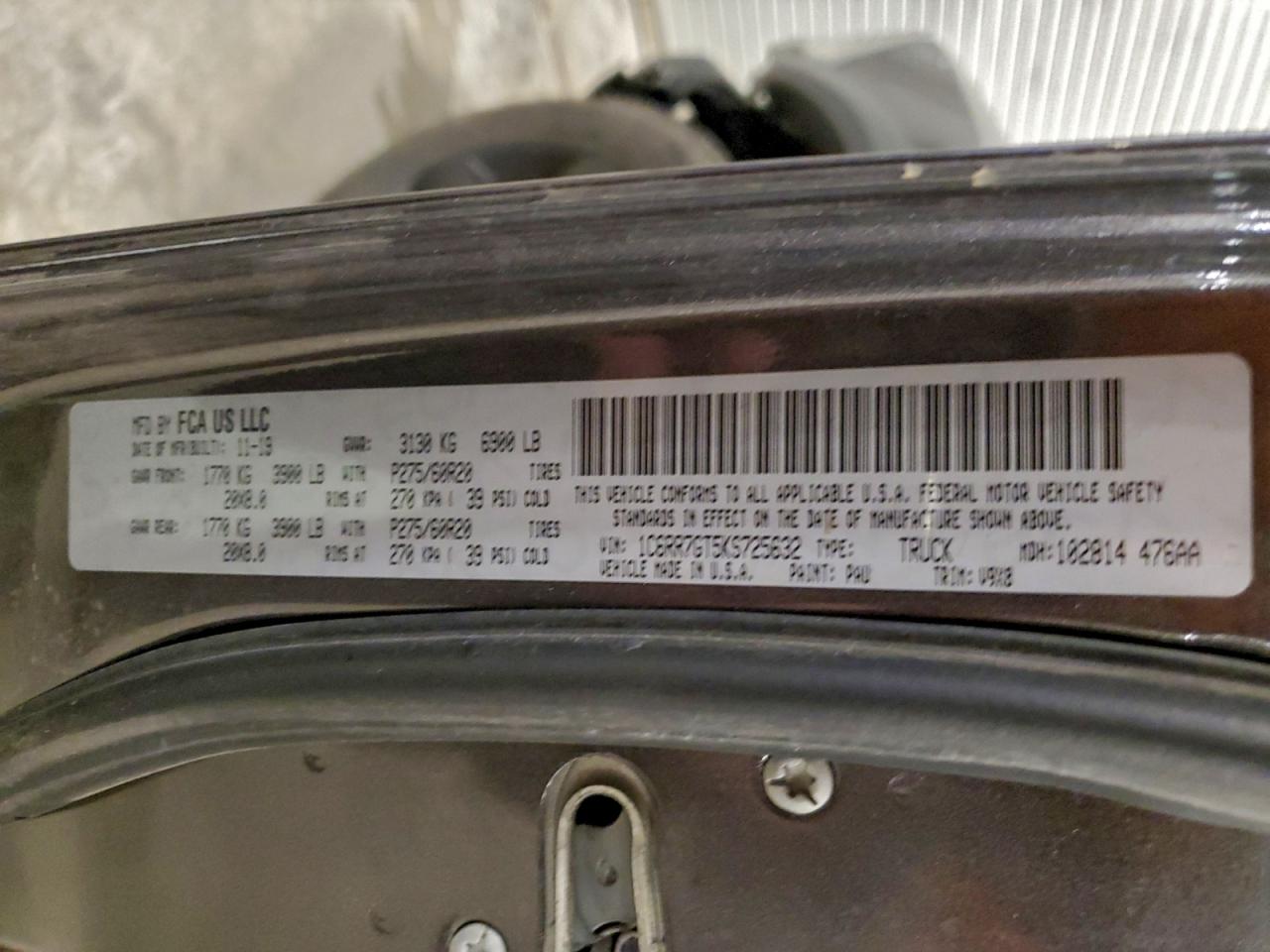 2019 Ram 1500 Classic Slt VIN: 1C6RR7GT5KS725632 Lot: 93701175