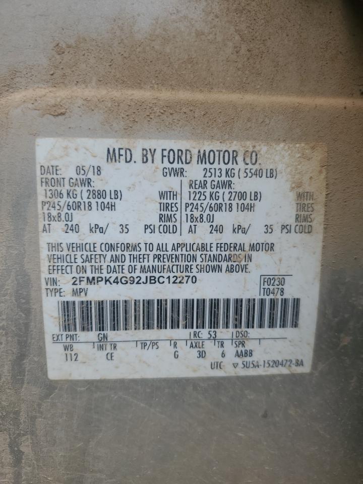 2018 Ford Edge Se VIN: 2FMPK4G92JBC12270 Lot: 93047275