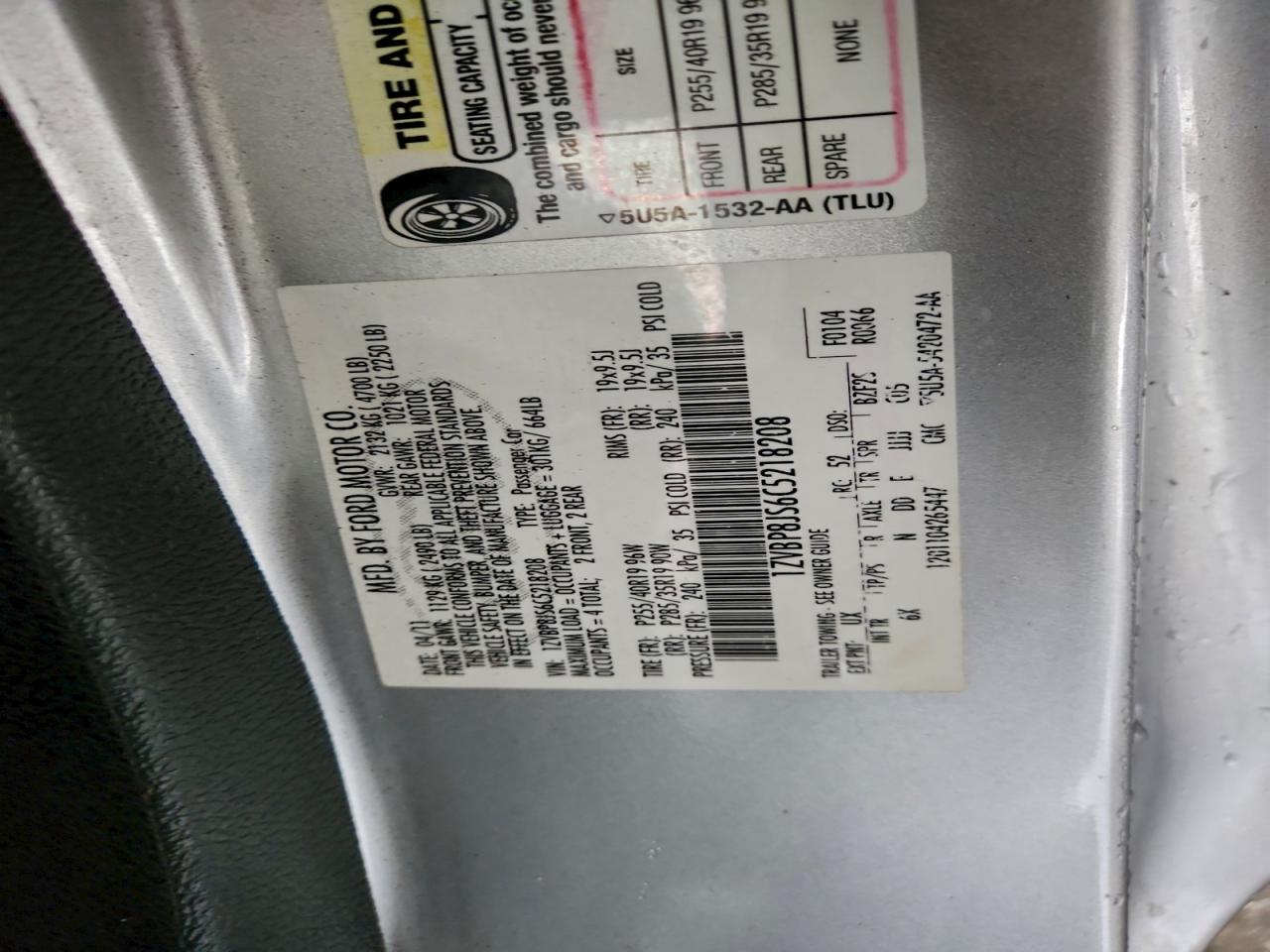 2012 Ford Mustang Shelby Gt500 VIN: 1ZVBP8JS6C5218208 Lot: 93586995