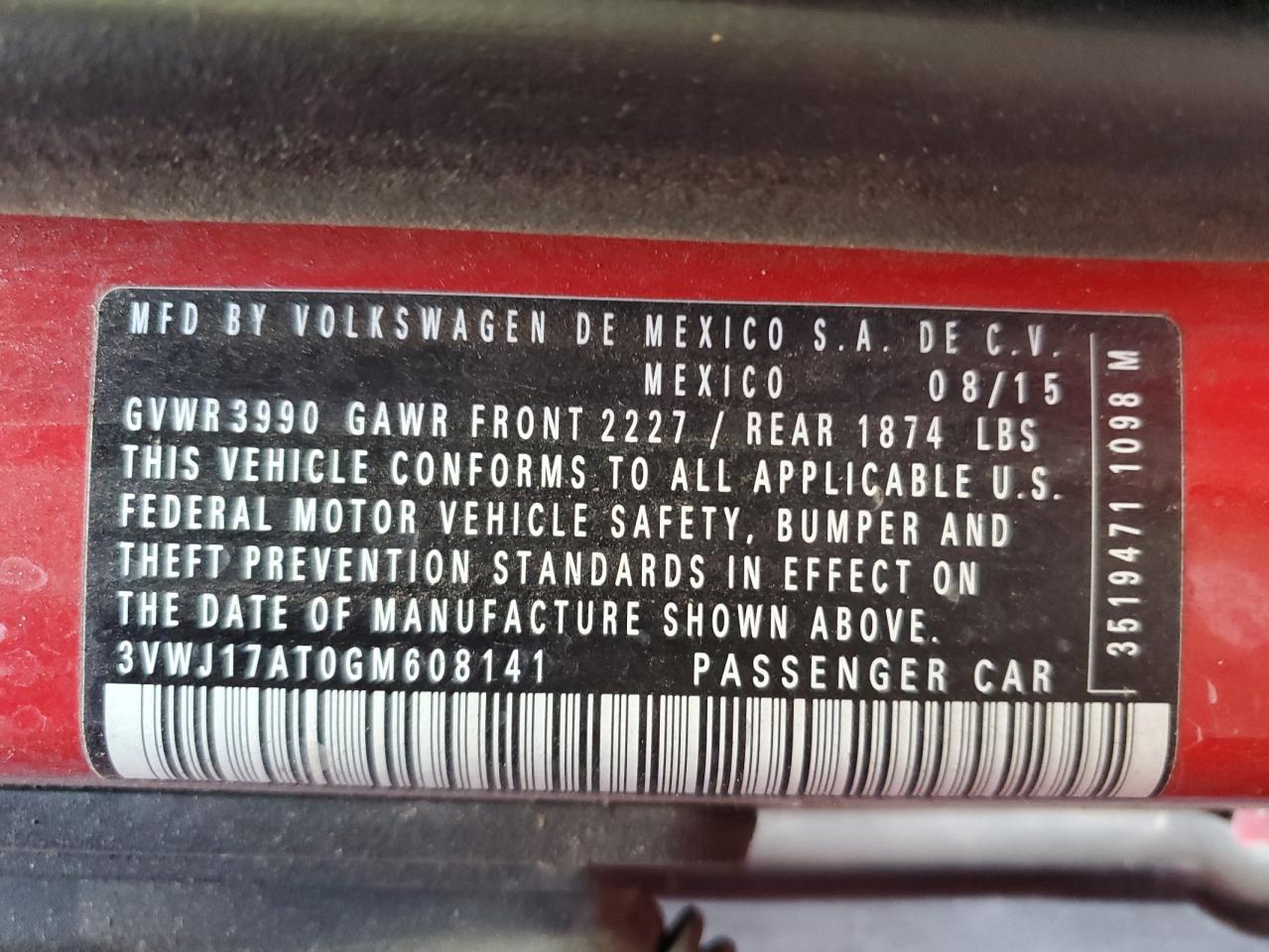 2016 Volkswagen Beetle Se VIN: 3VWJ17AT0GM608141 Lot: 93485075