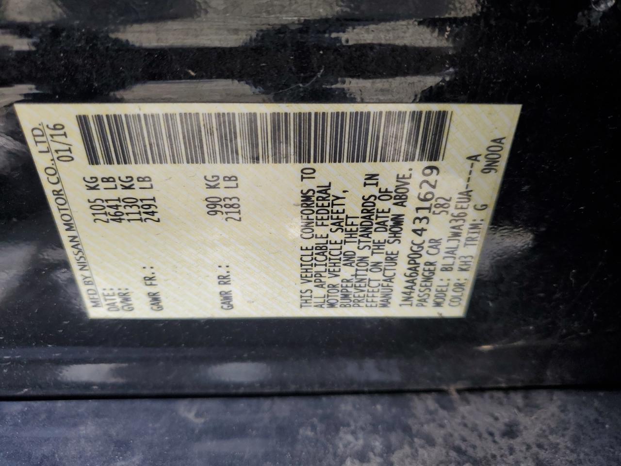 2016 Nissan Maxima 3.5S VIN: 1N4AA6AP0GC431629 Lot: 90846765