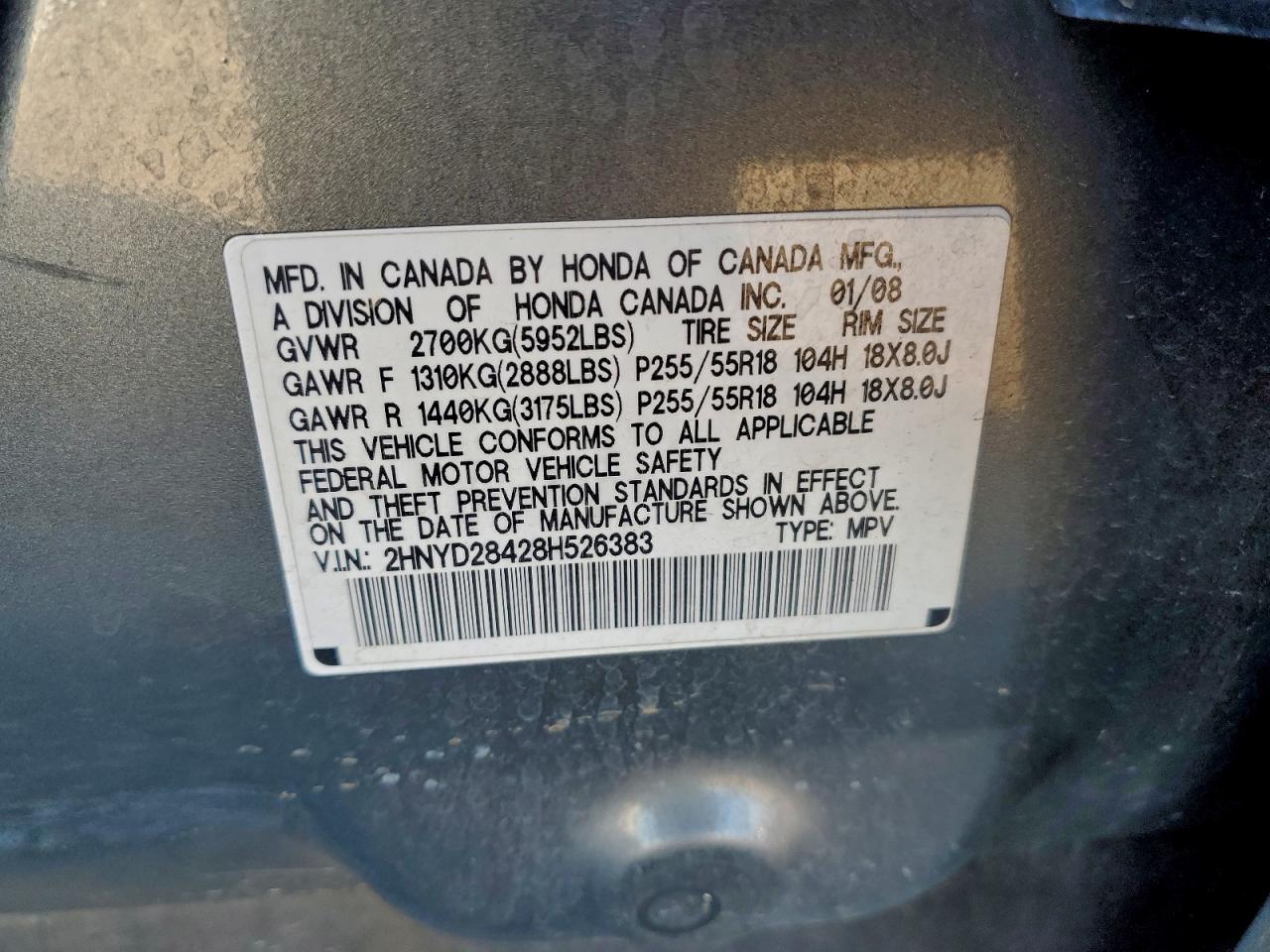 2008 Acura Mdx Technology VIN: 2HNYD28428H526383 Lot: 94175985