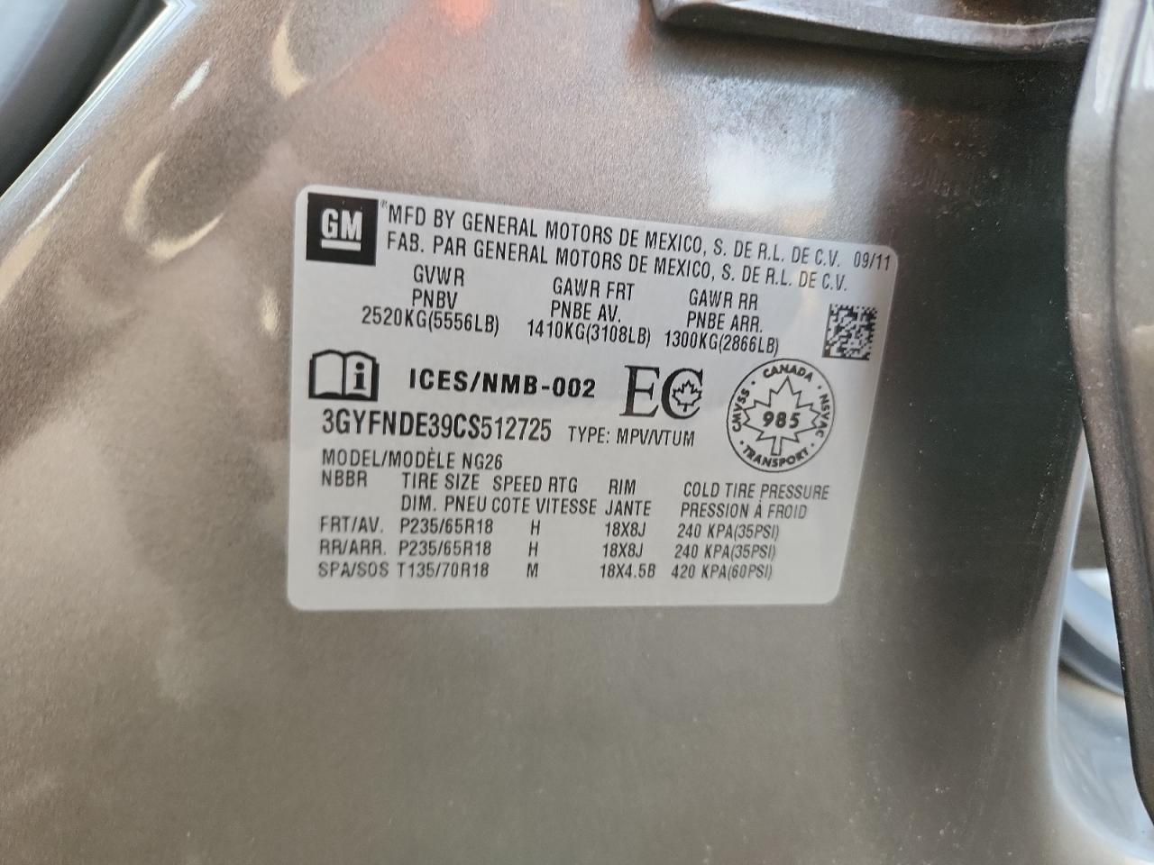 2012 Cadillac Srx Luxury Collection VIN: 3GYFNDE39CS512725 Lot: 92723045