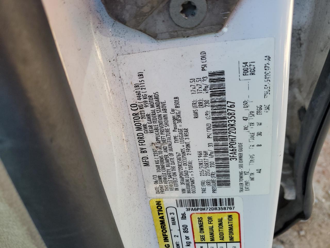 2013 Ford Fusion Se VIN: 3FA6P0H72DR358767 Lot: 90675225