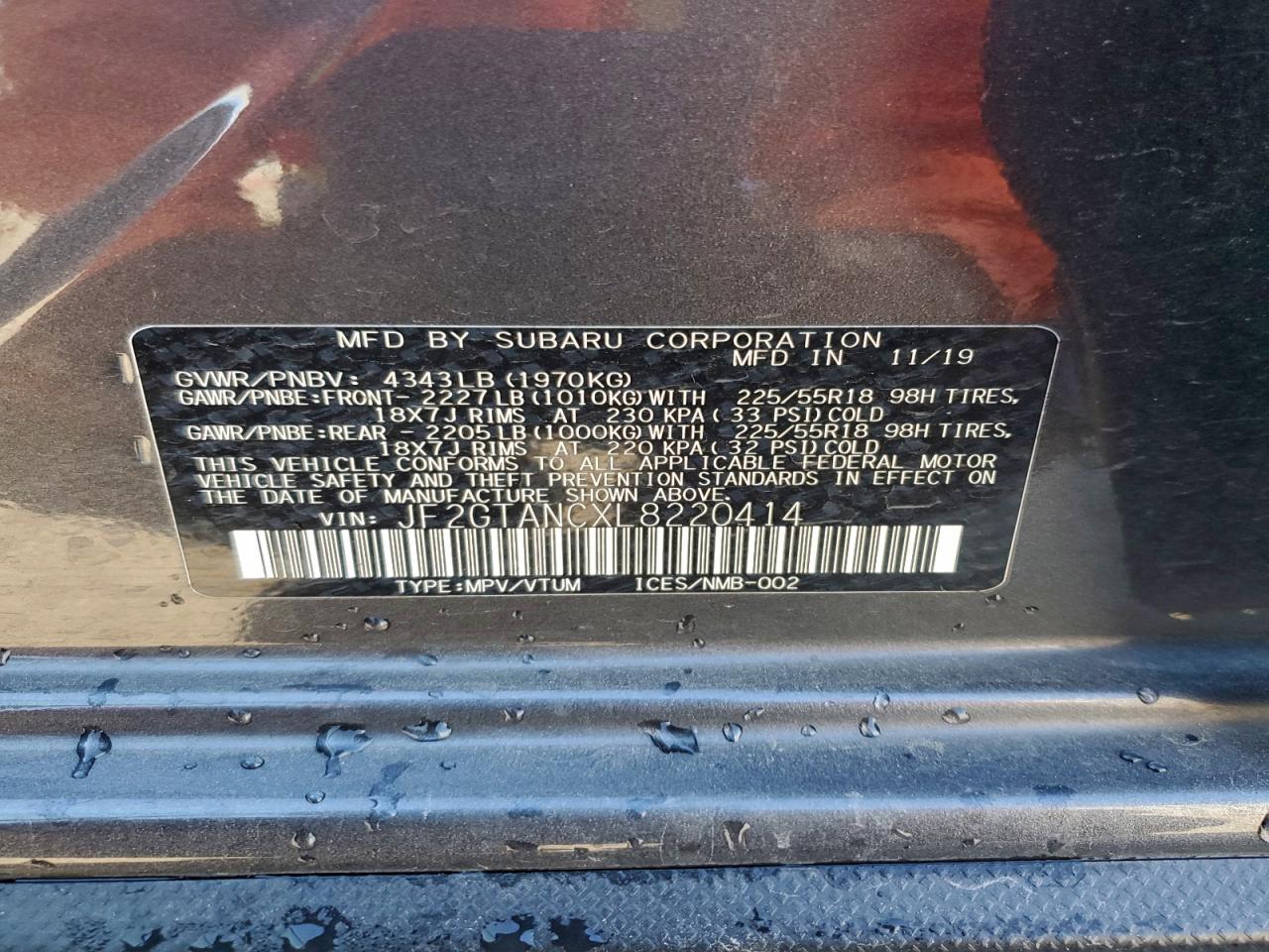 2020 Subaru Crosstrek Limited VIN: JF2GTANCXL8220414 Lot: 93603095