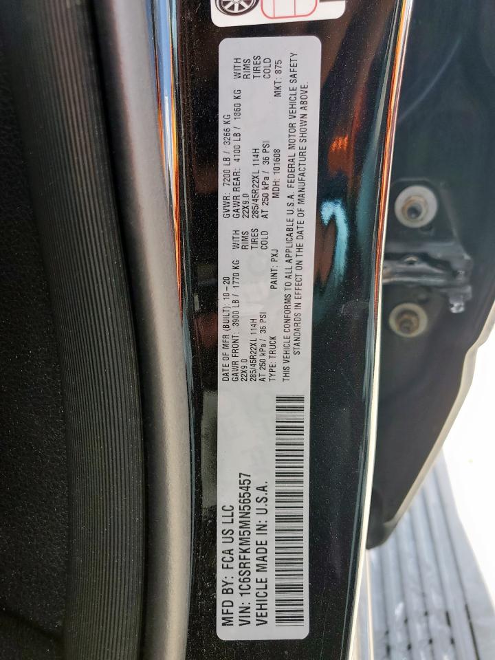 2021 Ram 1500 Longhorn VIN: 1C6SRFKM5MN565457 Lot: 93086845