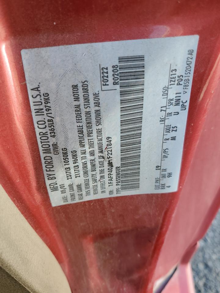 2001 Ford Mustang VIN: 1FAFP40481F221849 Lot: 91284285