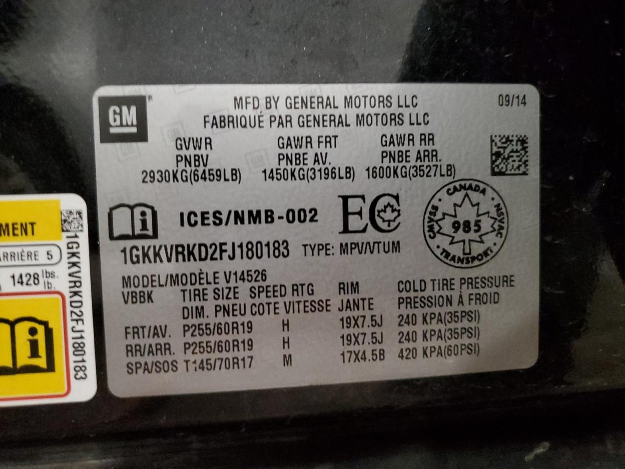 2015 GMC Acadia Slt-1 VIN: 1GKKVRKD2FJ180183 Lot: 90969015