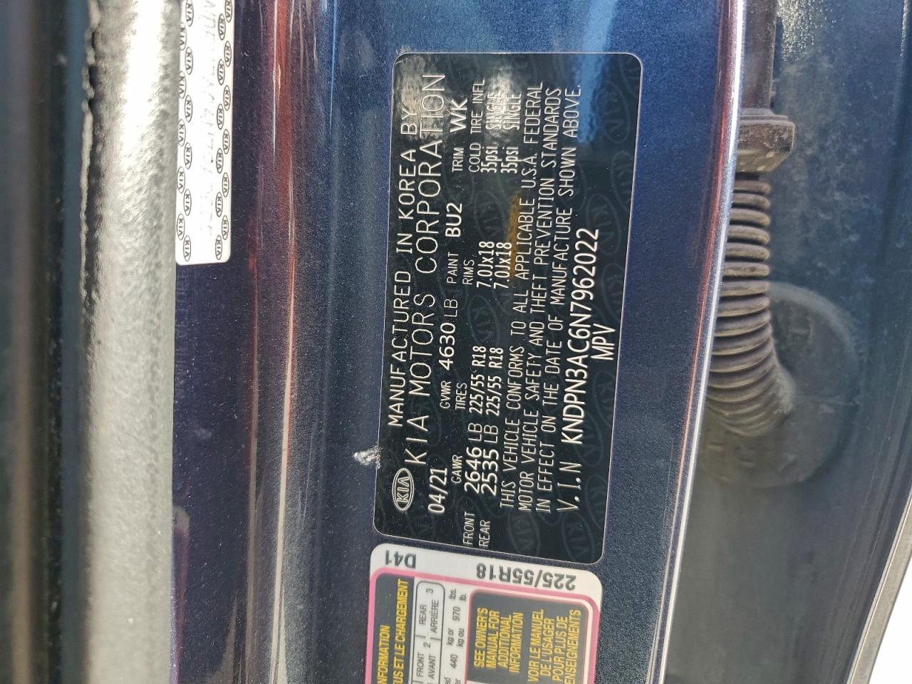 2022 Kia Sportage Ex VIN: KNDPN3AC6N7962022 Lot: 94048055