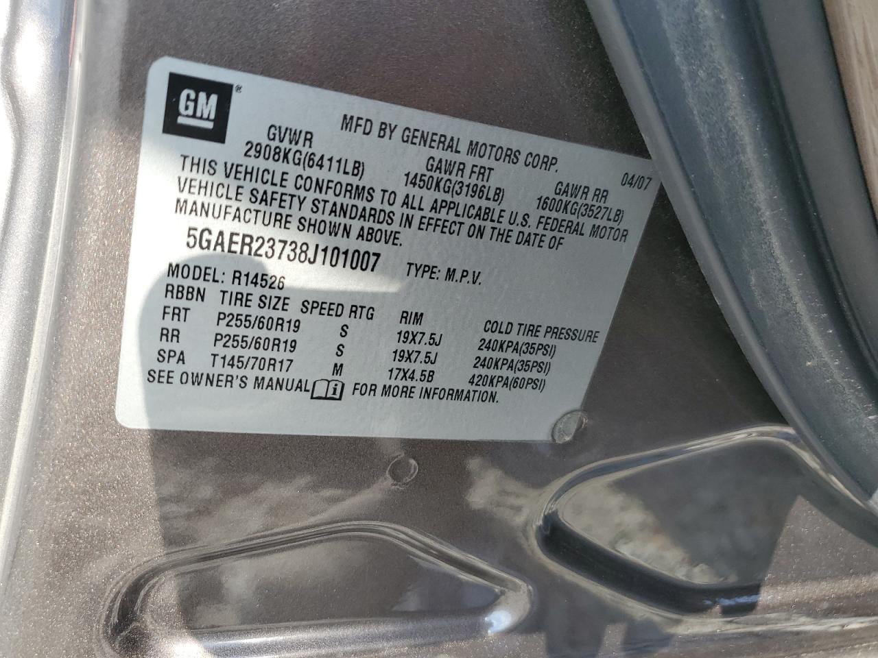 2008 Buick Enclave Cxl VIN: 5GAER23738J101007 Lot: 93291725