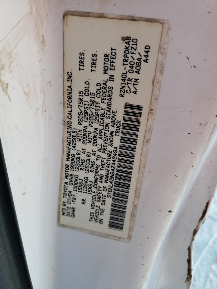 2004 Toyota Tacoma VIN: 5TENL42N84Z442494 Lot: 91797115