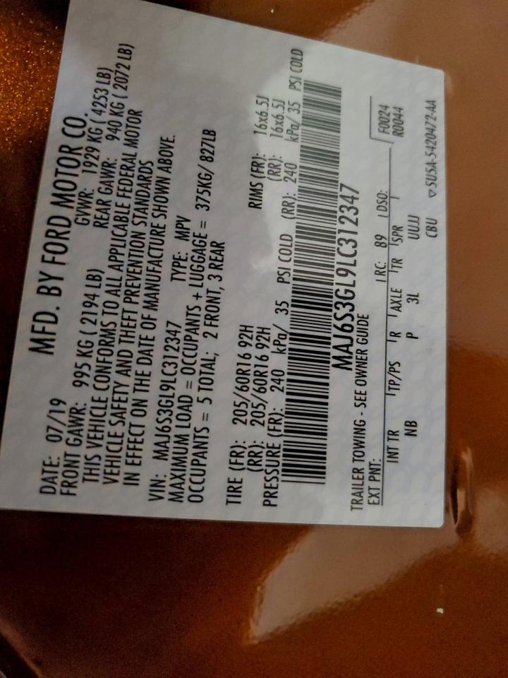 2020 Ford Ecosport Se VIN: MAJ6S3GL9LC312347 Lot: 94773665