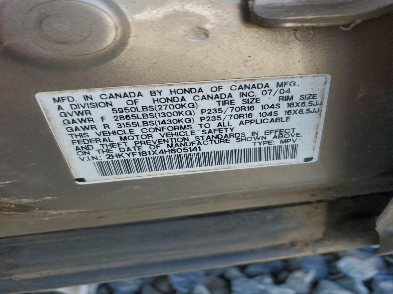 2004 Honda Pilot Lx VIN: 2HKYF181X4H605141 Lot: 93932195