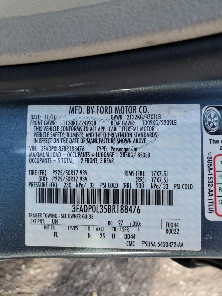2011 Ford Fusion Hybrid VIN: 3FADP0L35BR188476 Lot: 93502785