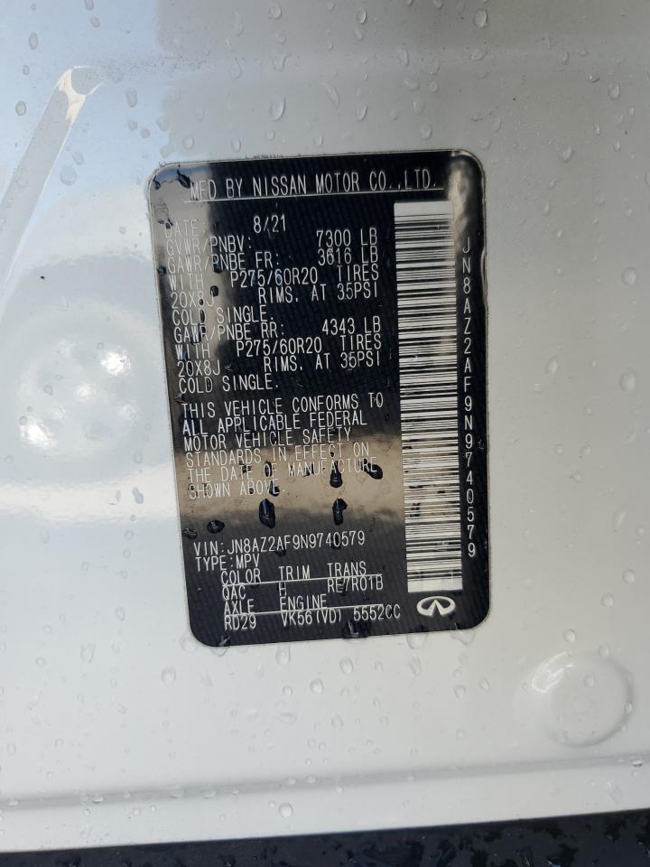 2022 Infiniti Qx80 Luxe VIN: JN8AZ2AF9N9740579 Lot: 91676635