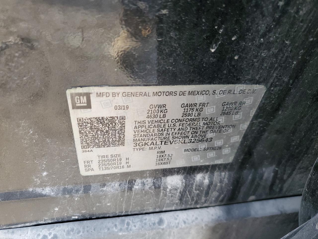 2019 GMC Terrain Sle VIN: 3GKALTEV5KL325643 Lot: 90924385