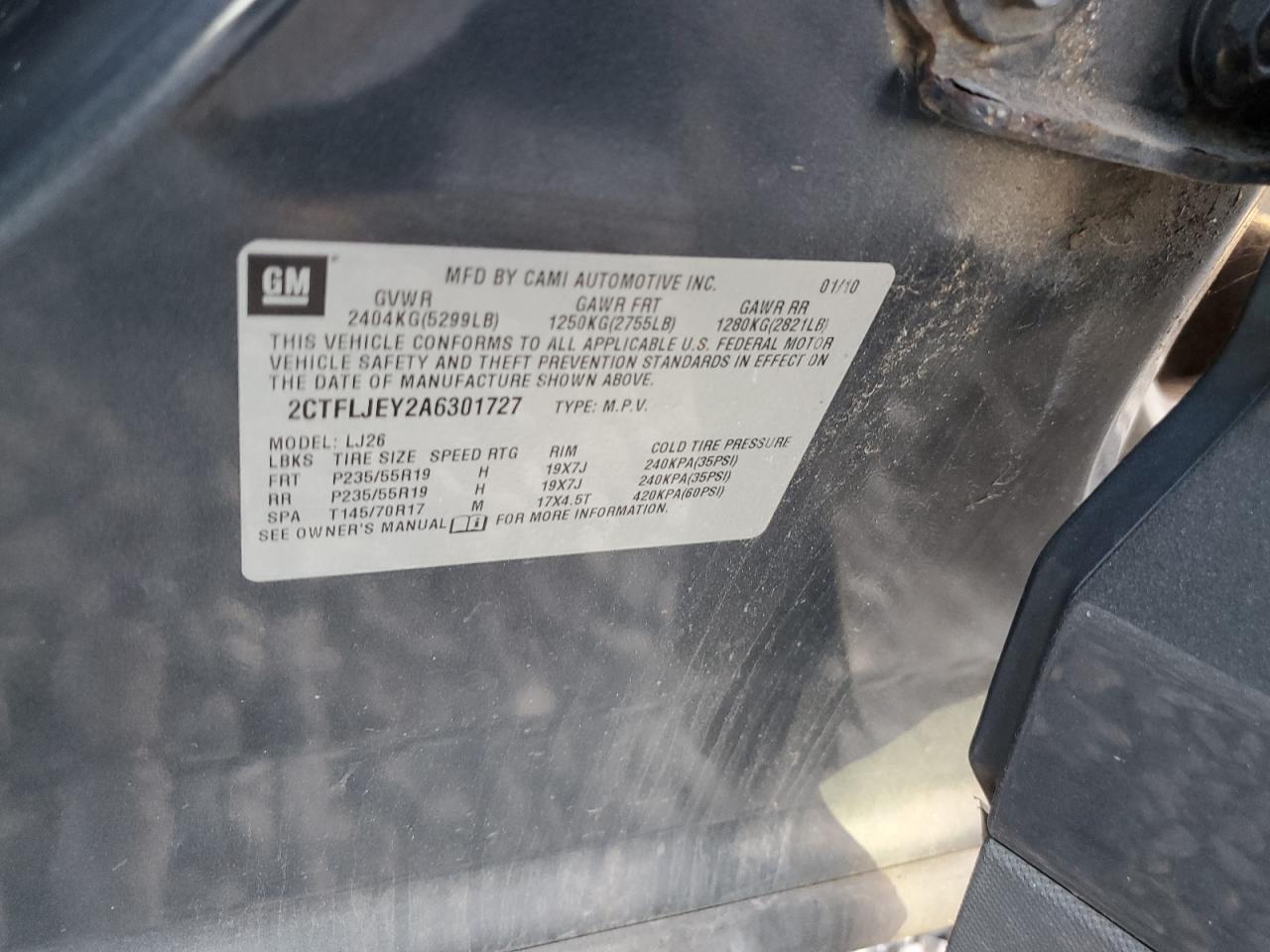 2010 GMC Terrain Slt VIN: 2CTFLJEY2A6301727 Lot: 93132165