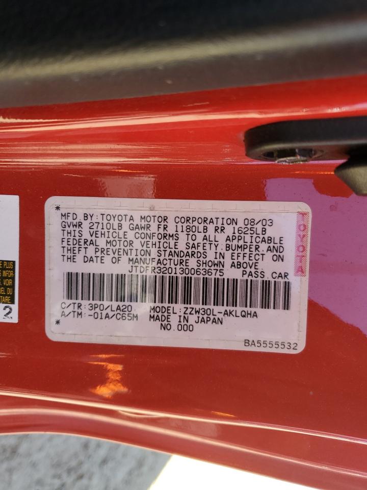2003 Toyota Mr2 Spyder VIN: JTDFR320130063675 Lot: 90256275