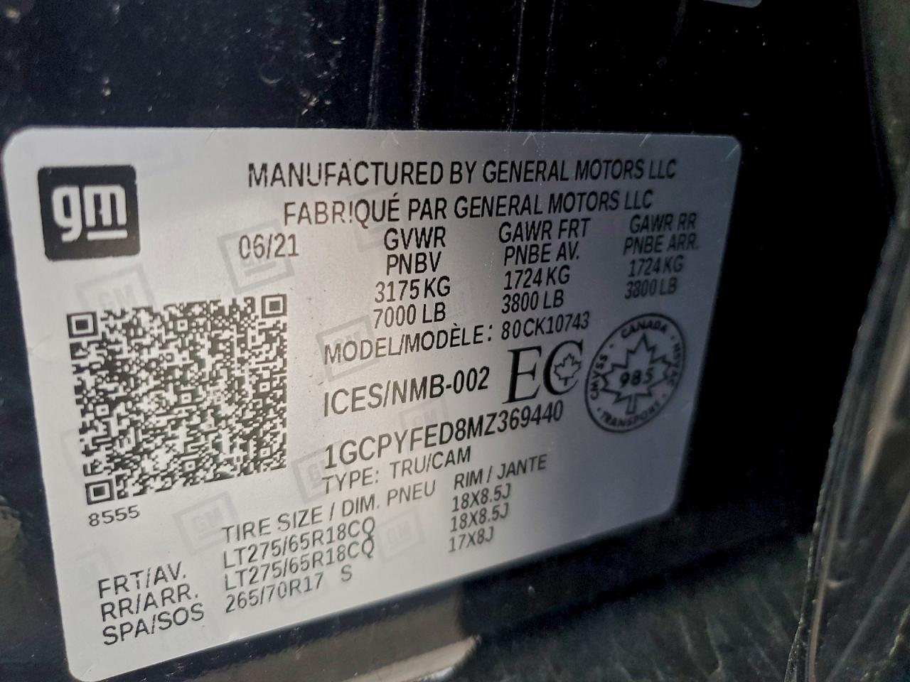 2021 Chevrolet Silverado K1500 Lt Trail Boss VIN: 1GCPYFED8MZ369440 Lot: 93856385