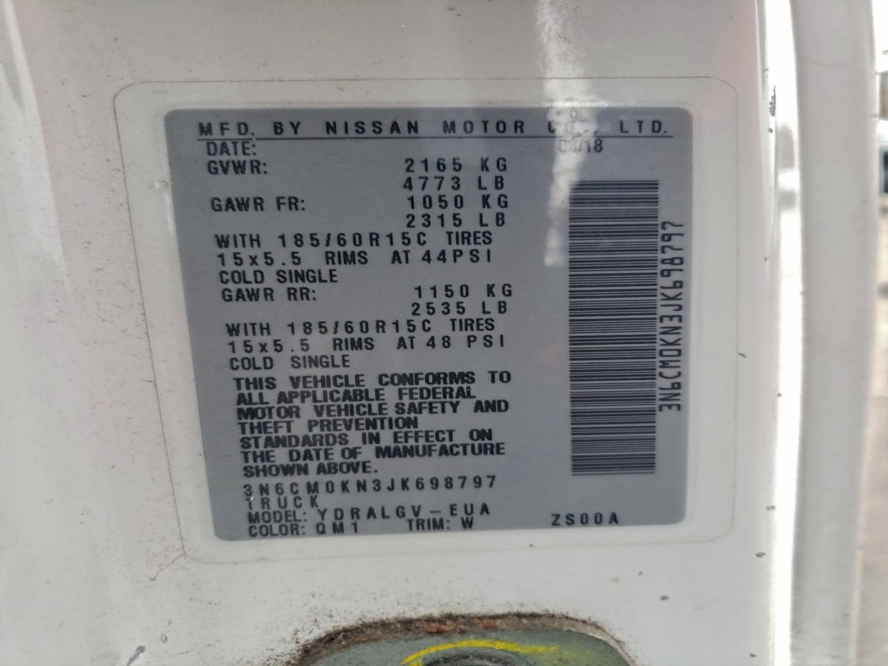 2018 Nissan Nv200 2.5S Van VIN: 3N6CM0KN3JK698797 Lot: 93532425