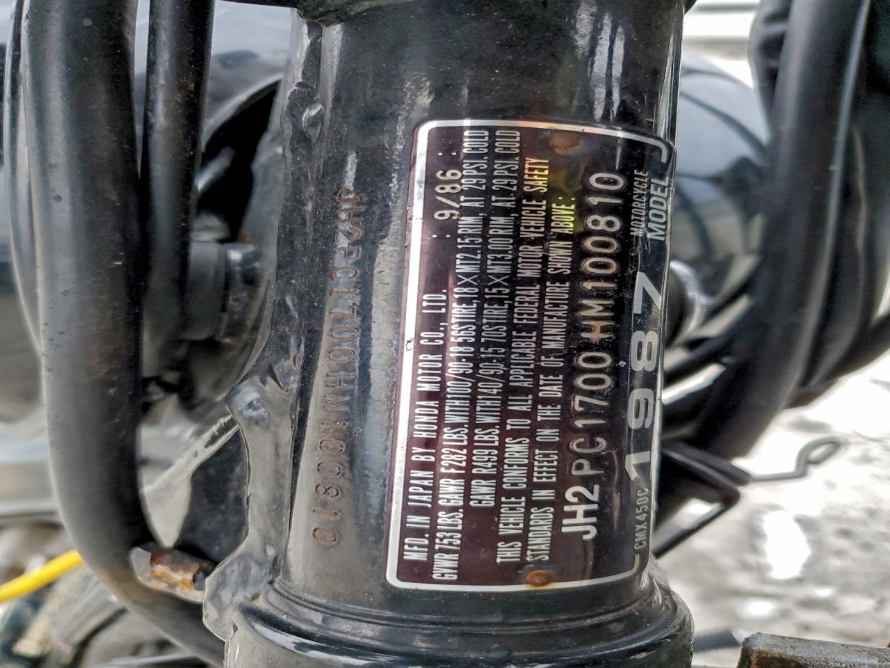 1987 Honda Cmx450 C VIN: JH2PC1700HM100810 Lot: 94088425