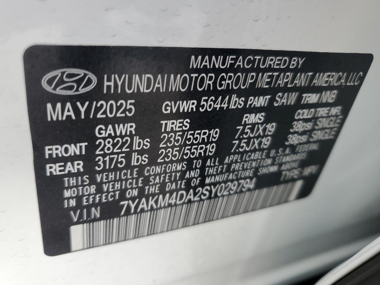 2025 Hyundai Ioniq 5 Se VIN: 7YAKM4DA2SY029794 Lot: 92128405