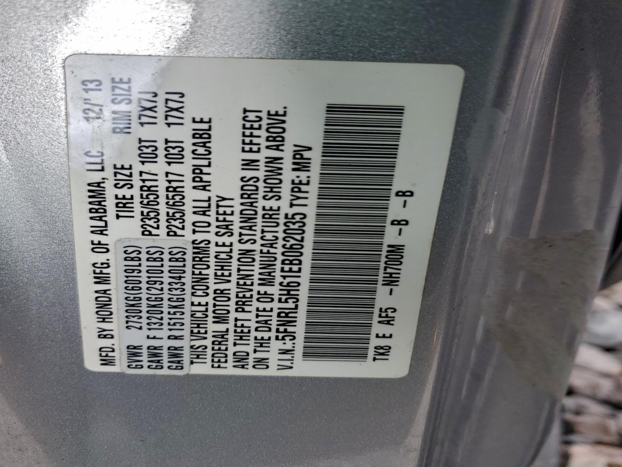 2014 Honda Odyssey Exl VIN: 5FNRL5H61EB062035 Lot: 94120285