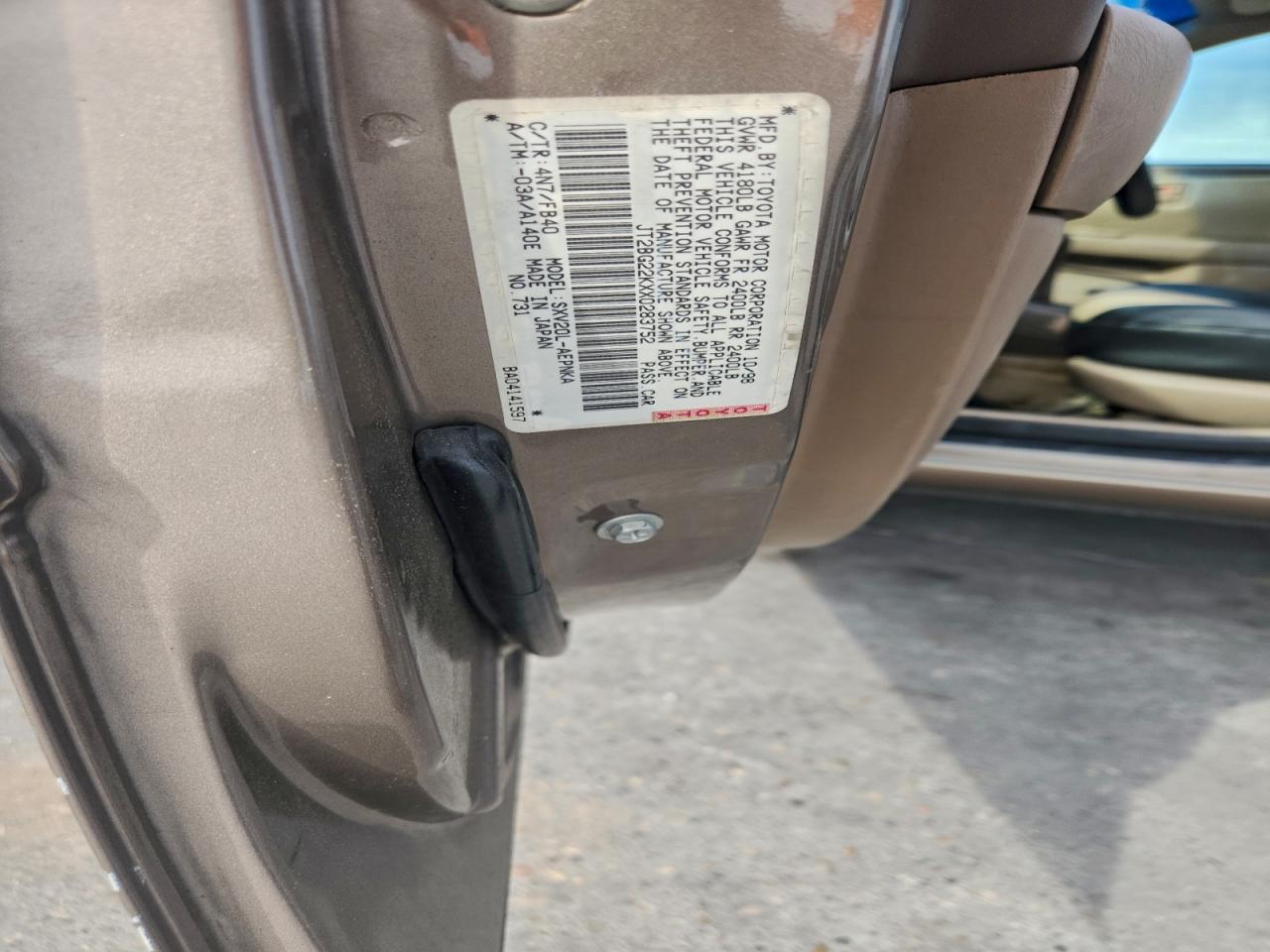 1999 Toyota Camry Le VIN: JT2BG22KXX0283752 Lot: 92368895