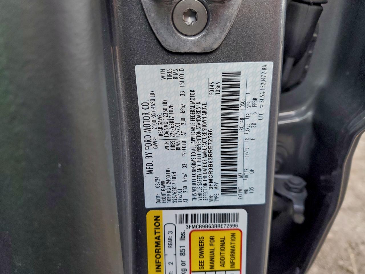 2024 Ford Bronco Sport Big Bend VIN: 3FMCR9B63RRE72596 Lot: 93933155