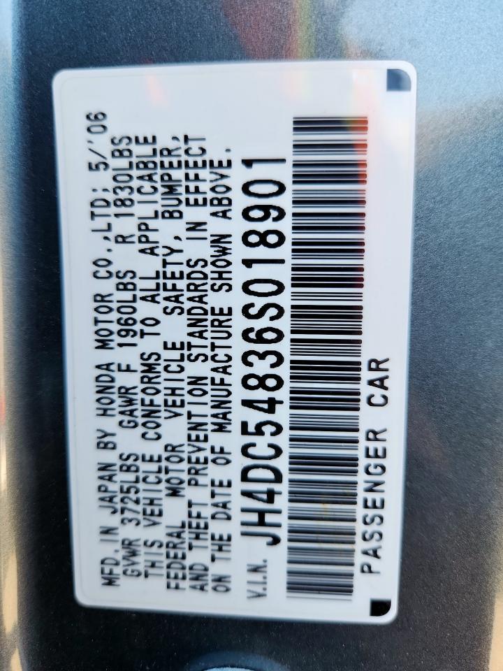 2006 Acura Rsx VIN: JH4DC54836S018901 Lot: 90826855