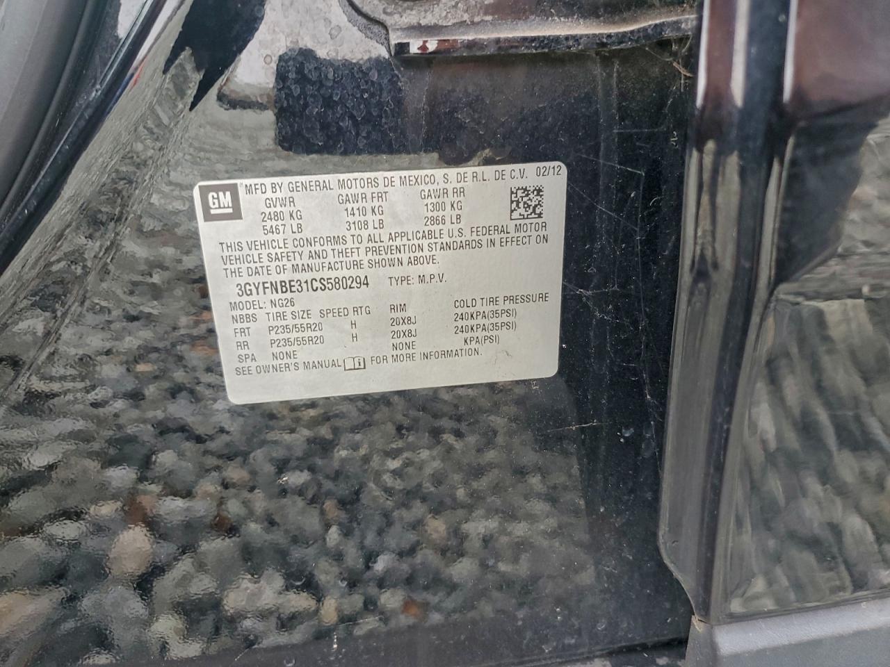 2012 Cadillac Srx Performance Collection VIN: 3GYFNBE31CS580294 Lot: 94143185