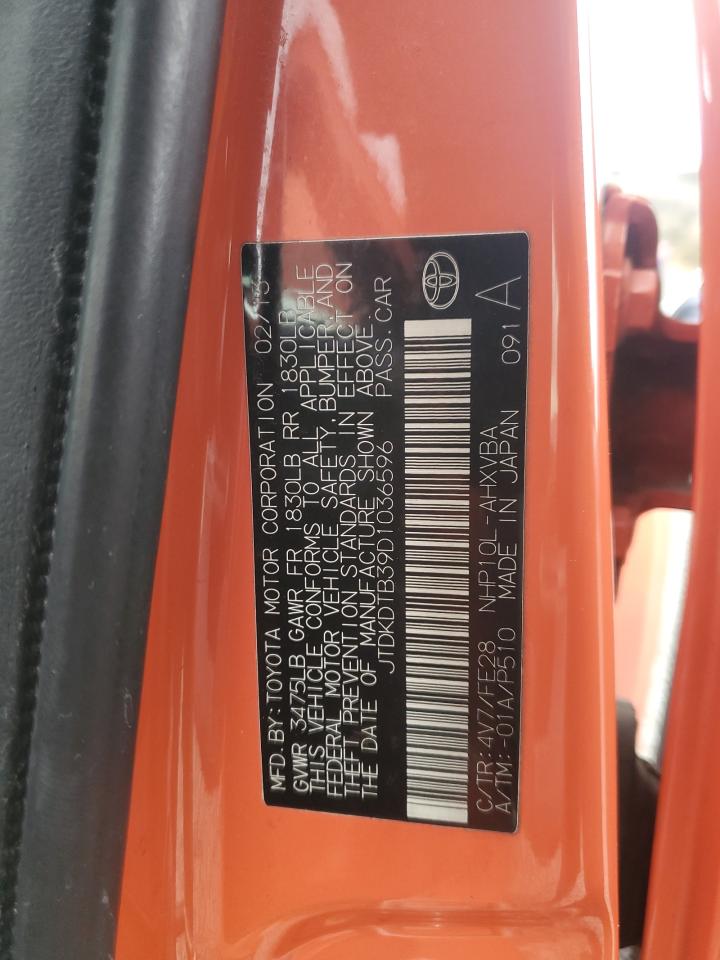 2013 Toyota Prius C VIN: JTDKDTB39D1036596 Lot: 92084715