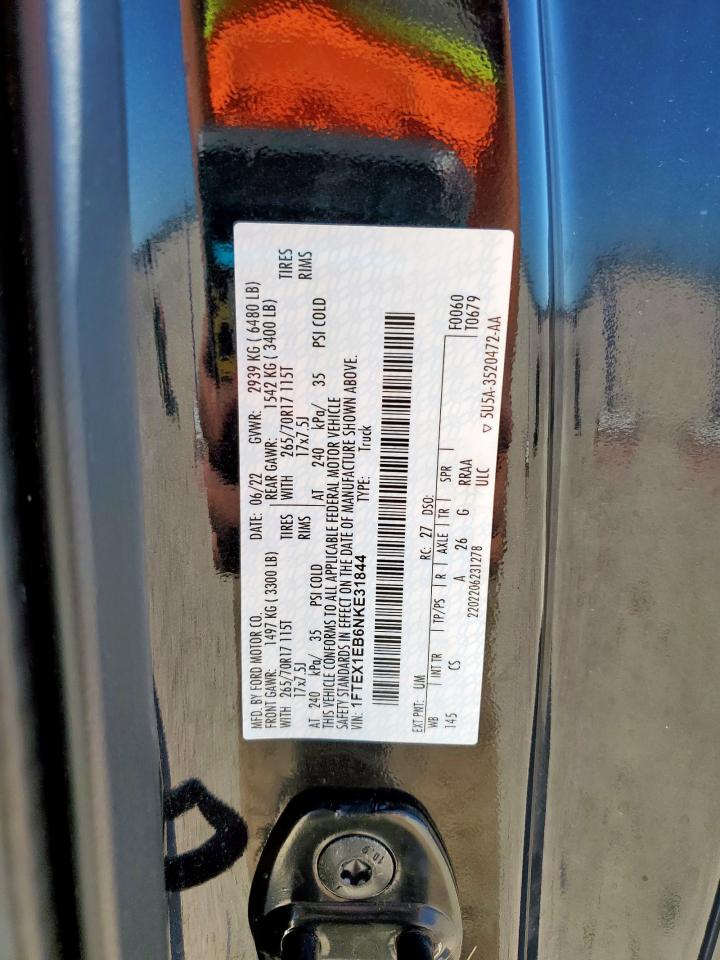 2022 Ford F150 Super Cab VIN: 1FTEX1EB6NKE31844 Lot: 91440265