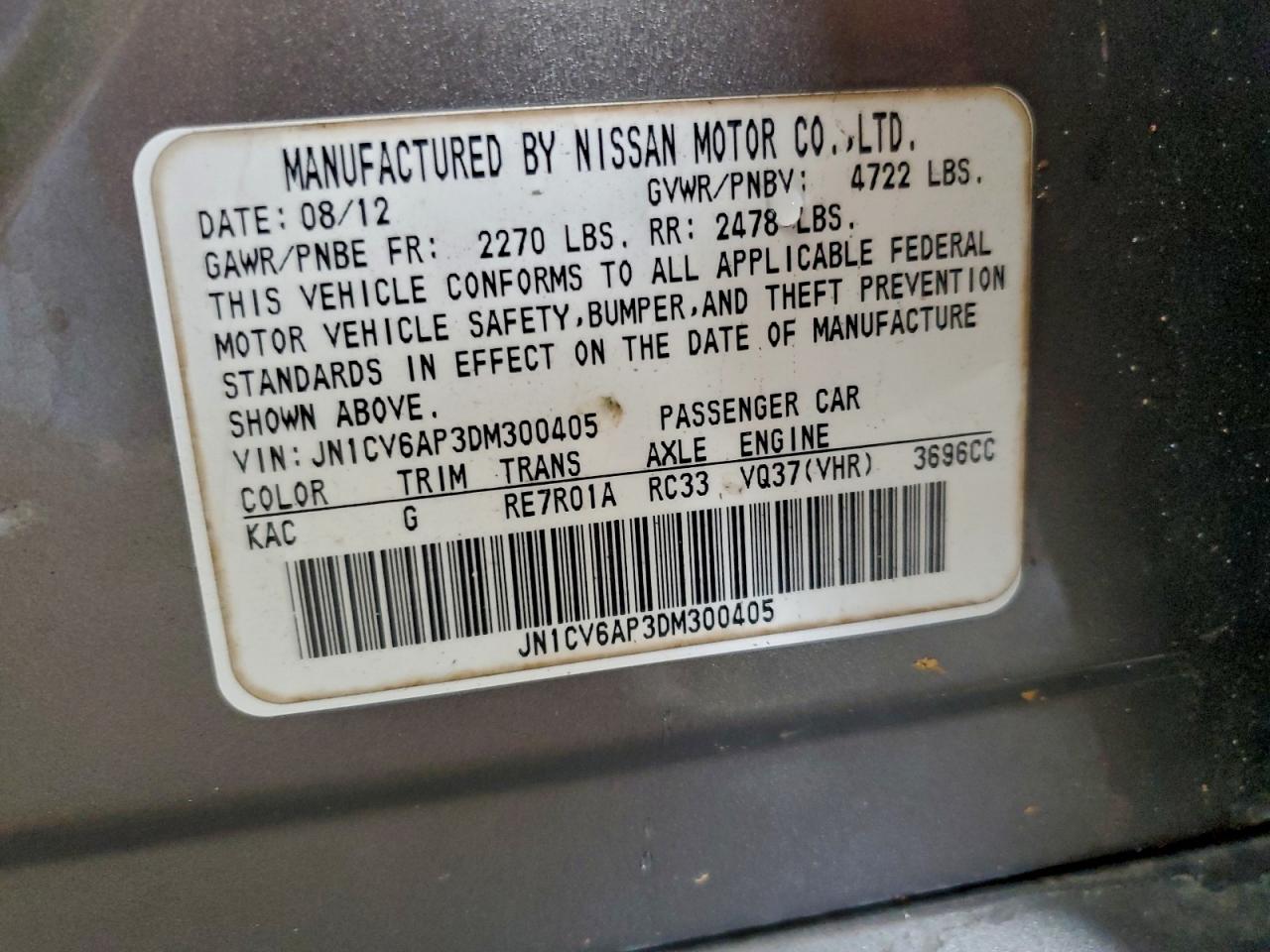 2013 Infiniti G37 Base VIN: JN1CV6AP3DM300405 Lot: 94574115