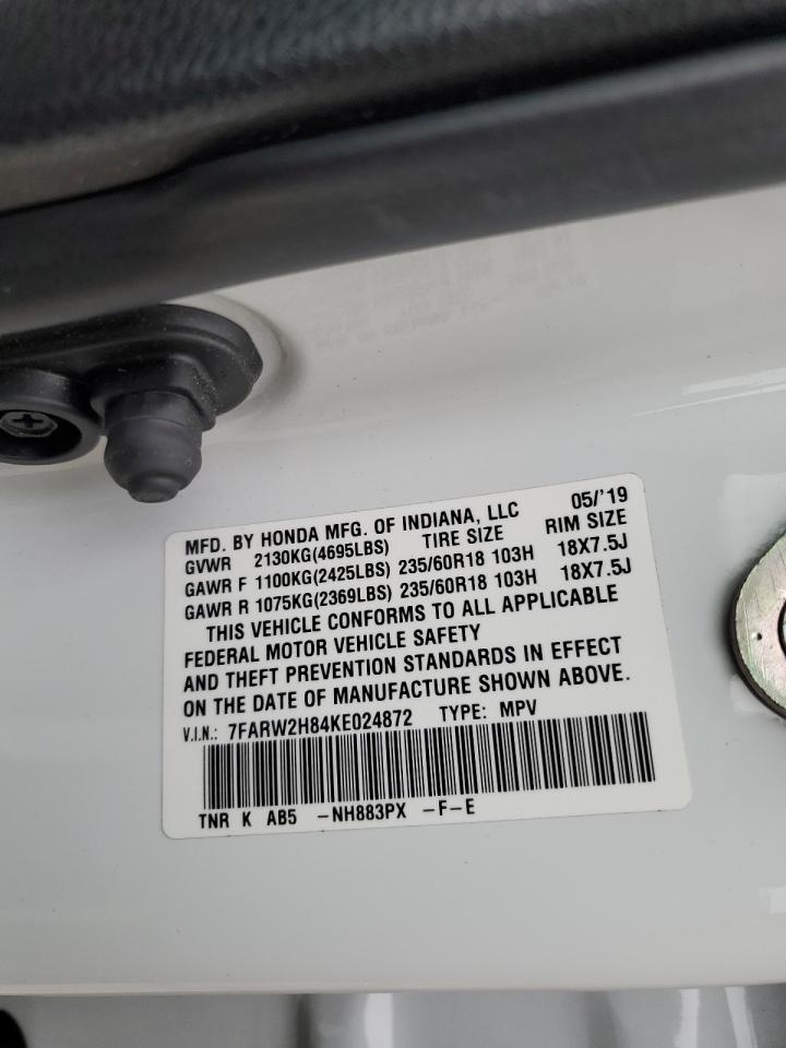 2019 Honda Cr-V Exl VIN: 7FARW2H84KE024872 Lot: 92684435