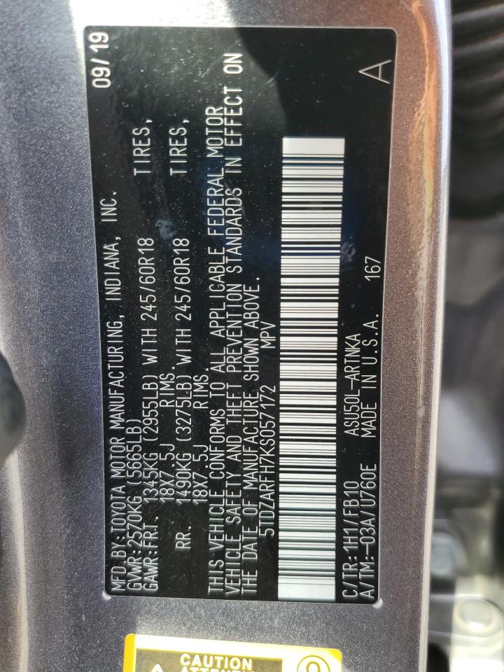 2019 Toyota Highlander Le VIN: 5TDZARFH7KS057172 Lot: 93046765