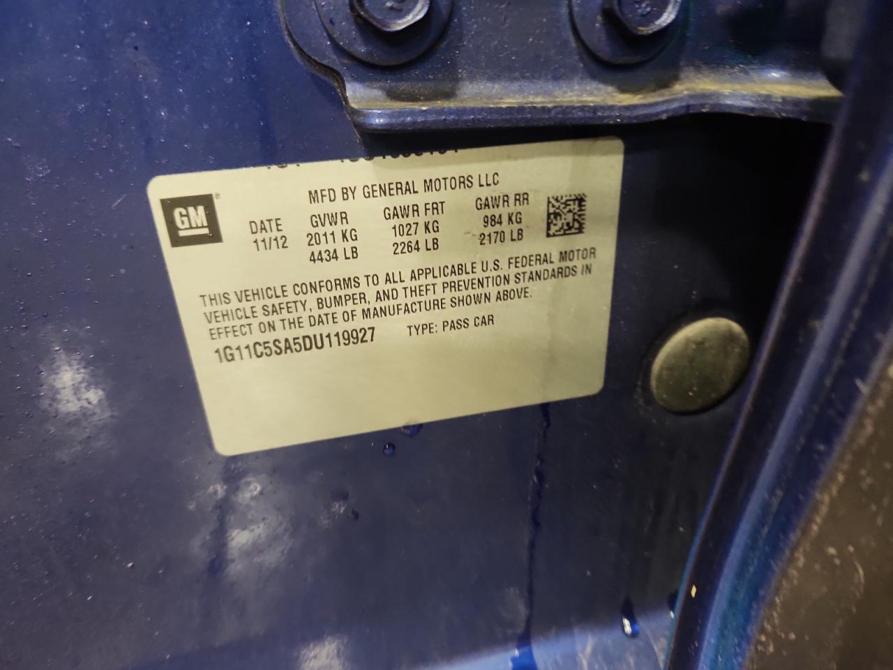 2013 Chevrolet Malibu 1Lt VIN: 1G11C5SA5DU119927 Lot: 93496865