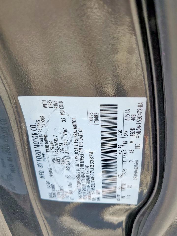 2007 Ford Explorer Eddie Bauer VIN: 1FMEU74E37UB33374 Lot: 91291615