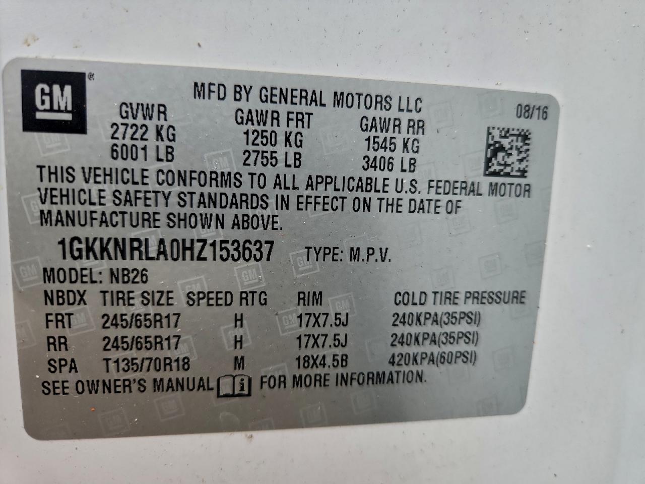 2017 GMC Acadia Sle VIN: 1GKKNRLA0HZ153637 Lot: 93244725