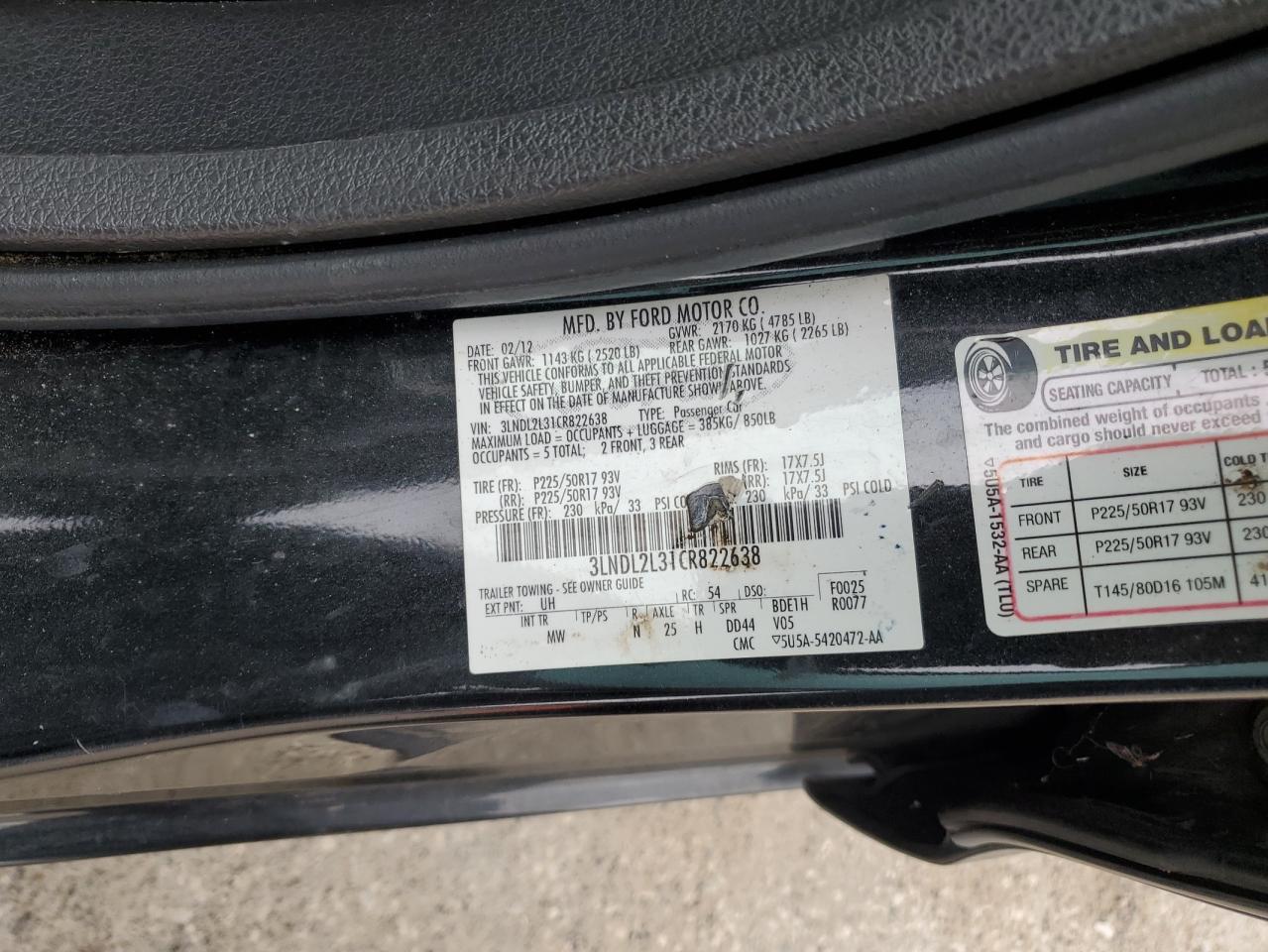 2012 Lincoln Mkz Hybrid VIN: 3LNDL2L31CR822638 Lot: 92879815