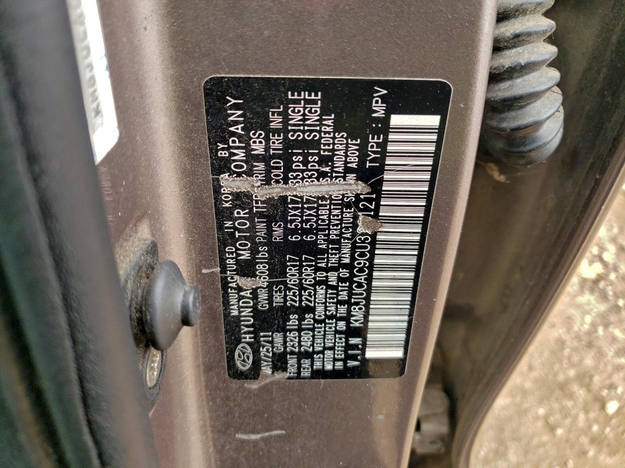 2012 Hyundai Tucson Gls VIN: KM8JUCAC9CU323121 Lot: 94019105