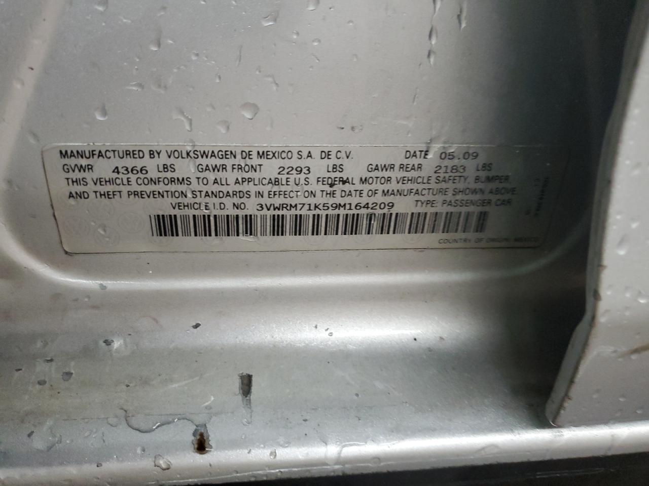 2009 Volkswagen Jetta Se VIN: 3VWRM71K59M164209 Lot: 93457955